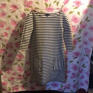 Navy blue and white dress with pockets